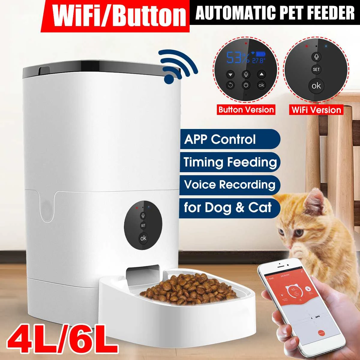 Distributeur Intelligent De Nourriture Pour Chien Et Chat 4l 6l Avec Telecommande Avec App Et Minuterie Video Wifi Boutons Aliexpress