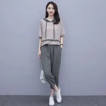 

Fashion Professional Women's Suit Office Pants Two-piece 2020 New Spring Summer Plaid Women's causal Plaid Cotton Tracksuit W249