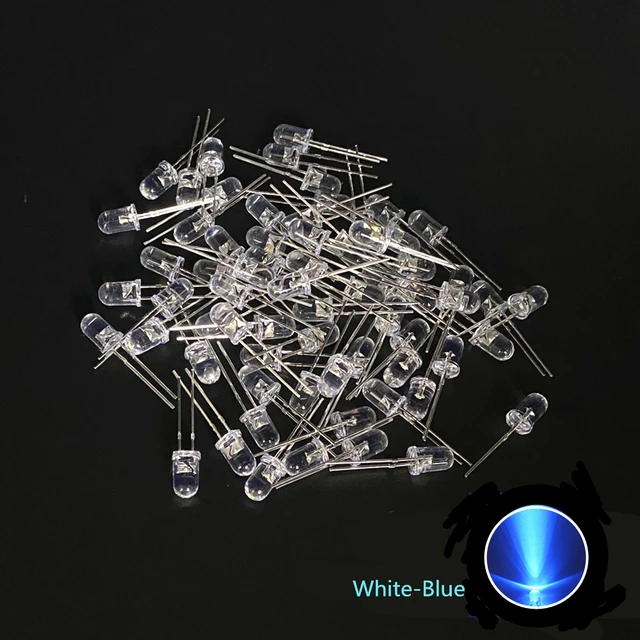 100pcs 5mm LED Diode 5 mm Assorted Kit White Green Red Blue Yellow Orange Pink Purple Warm white DIY Light Emitting Diode 100pcs White-Blue