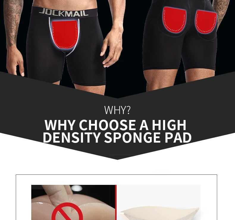Jockmail, Длинные боксеры до колена, мужское нижнее белье, мужское нижнее белье, увеличивающее попу, мягкий ствол, съемная подкладка, подтяжка, сексуальное мужское нижнее белье для геев