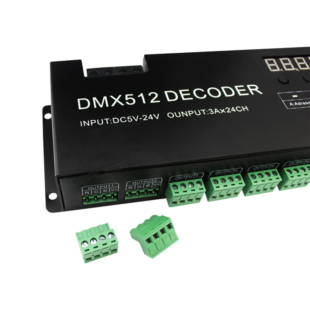 Фото 24 канала RGB контройлер с управлением DMX 512 декодер с цифровым Дисплей 72A диммер драйвер PWM RGB контроллер DMX с RJ45 Вход DC5V-24V №5