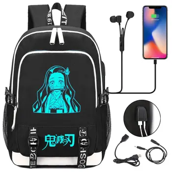 

New Anime Luminous Demon Slayer Prints USB Boy Girl Kids Book School Bags Teenagers Student Women Men Laptop Travel Backpack