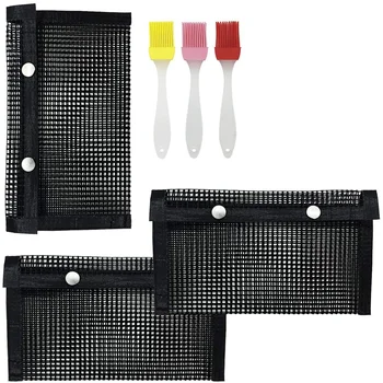 

BBQ Grill Mesh Bag,Non-Stick Reusable Barbecue Mesh Mat Picnic Cooking Heat Resistant Grilling Bag with Silicone Brush