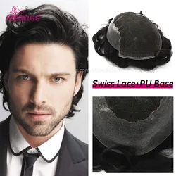 K.S WIGS Q6 Swiss Lace Men Toupee Swiss Lace Front 130% Density Remy Hair Replacement System Durable Natural Hair Wig For Men