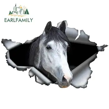 

EARLFAMILY 13cm x 8.4cm 3D Grey Arabian Horse Car Sticker Torn Metal Decal Reflective Stickers Window Car Bumper Decoration