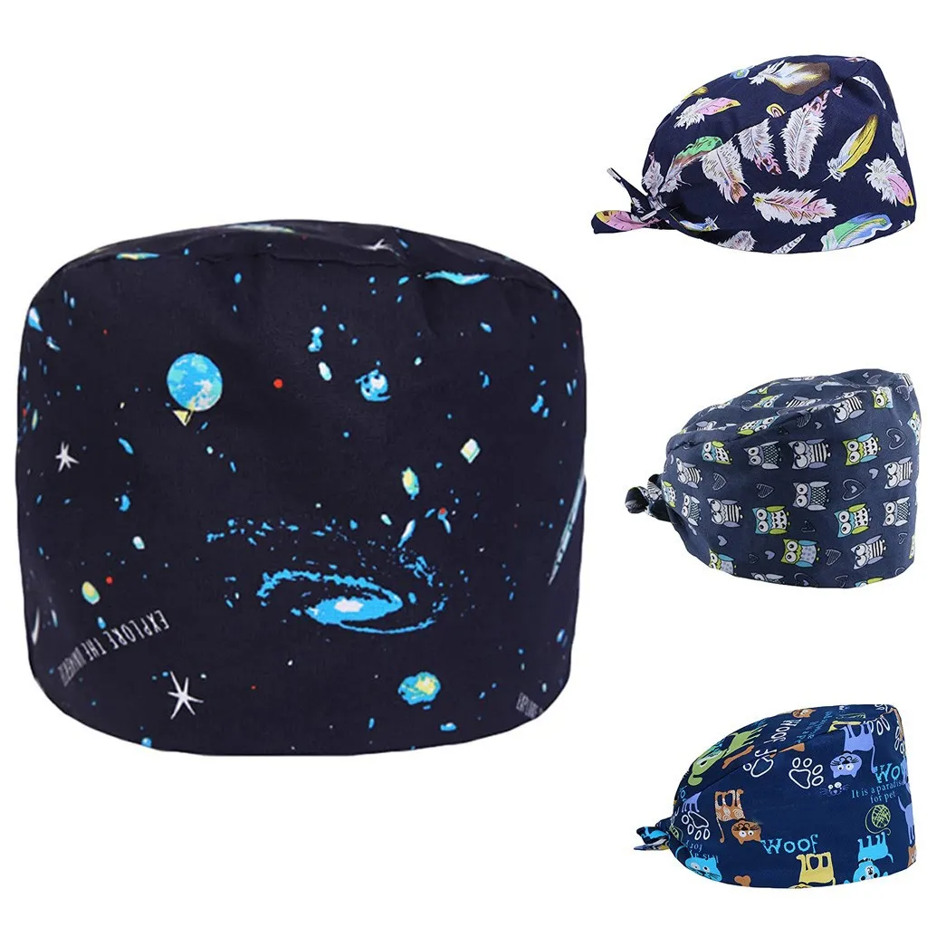 3 Pieces Scrub Hat Bouffant Cap Adjustable Bouffant Turban Cap for Women Men