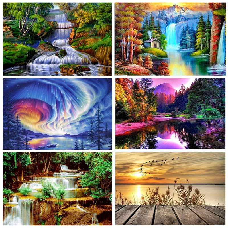 

5D Diamond Painting Waterfall Full Round Drill Landscape Diamond Embroidery Scenery Mosaic DIY Wall Sticker Cross Stitch Decor