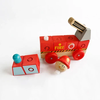 

Wooden Assembled Puzzle Building Blocks Fire Fighting car Classic Mini Car Kids Toys with Buckles educational toys for children
