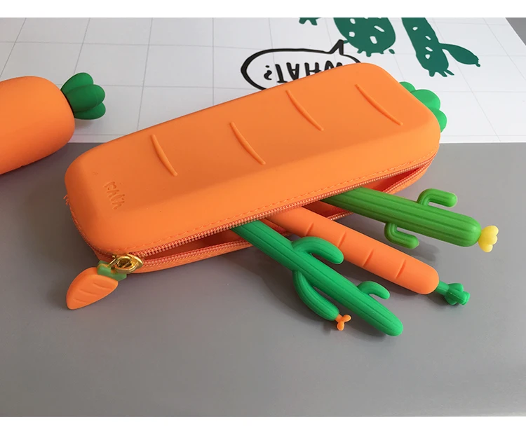 2020 Sharkbang Creative Carrot Series Silicone Soft Pencil Case Penholder Organizer Bag Kawaii Stationery Set Kids Birthday Gift