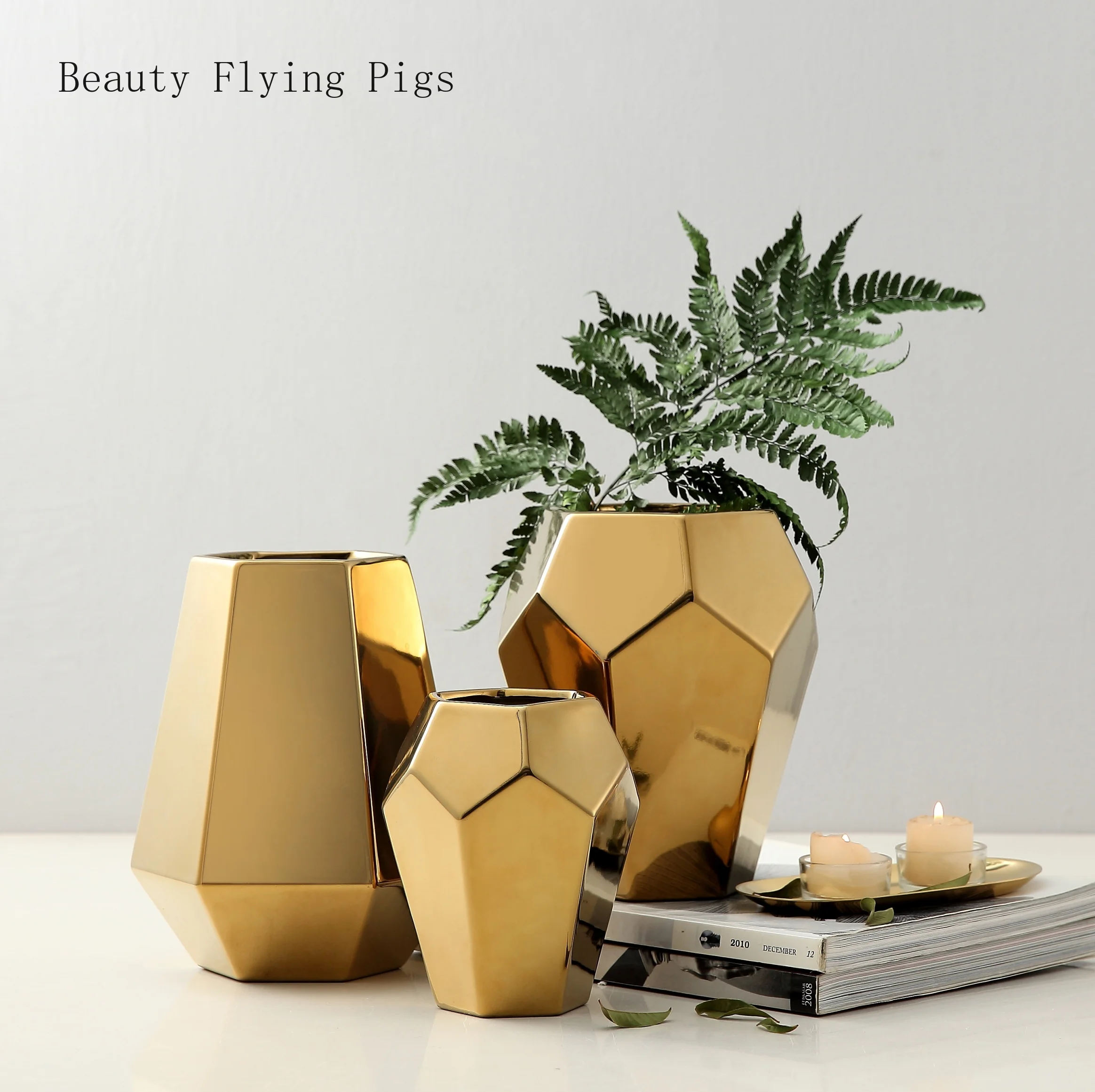 

Light luxury creative gold geometry home living room table soft decoration insert vase fashion model room desktop decoration