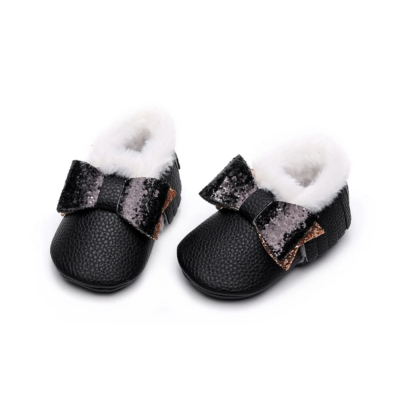

Winter Baby Children Boy Girl Fringed Bowknot Warm Shoes Infant Toddler Kid Non-slip Soft Sole Leather Snow Boots Footwear 0-24M