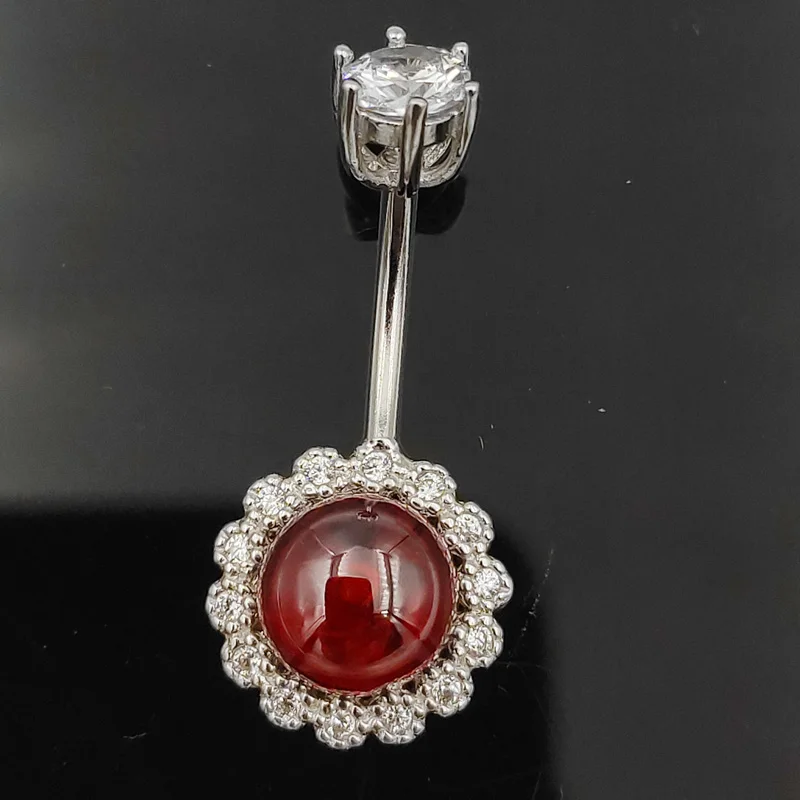 

925 sterling silver belly ring garnet navel piercing jewelry