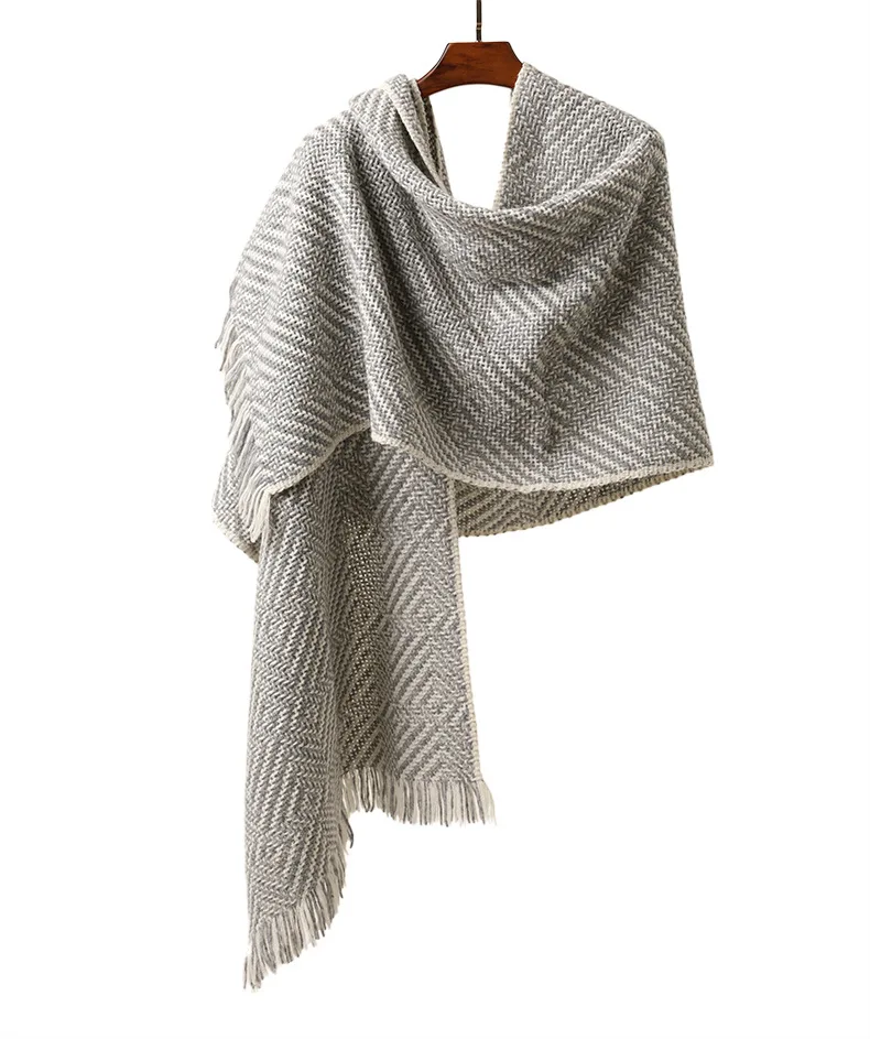 Naizaiga Cashmere Yarn-dyed warm color cloak beige camel solid color matching pure blanket shawl female scarf,SN256