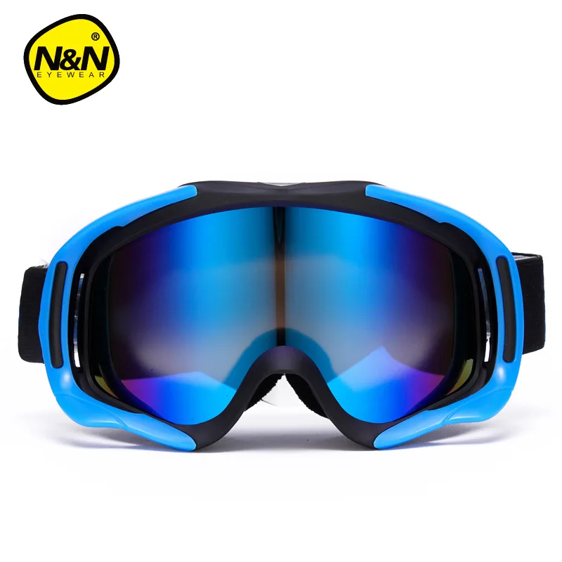 Мужские лыжные очки, зимние лыжные очки, двухслойные большие сферические Анти-туман, лыжные очки, женские лыжные очки, очки для близорукости, адаптер - Цвет: Black Blue
