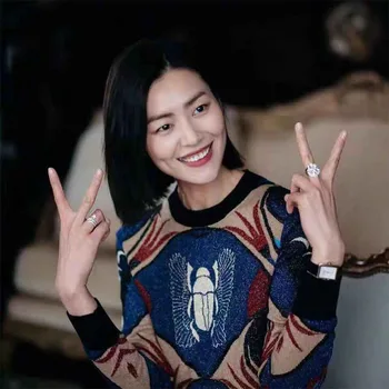 

Paris Girl Luxury Designer Knitted Sweater For Women Vintage Lurex Jacquard Abstract Beetle Long Sleeve Pullovers Ladies Jumper