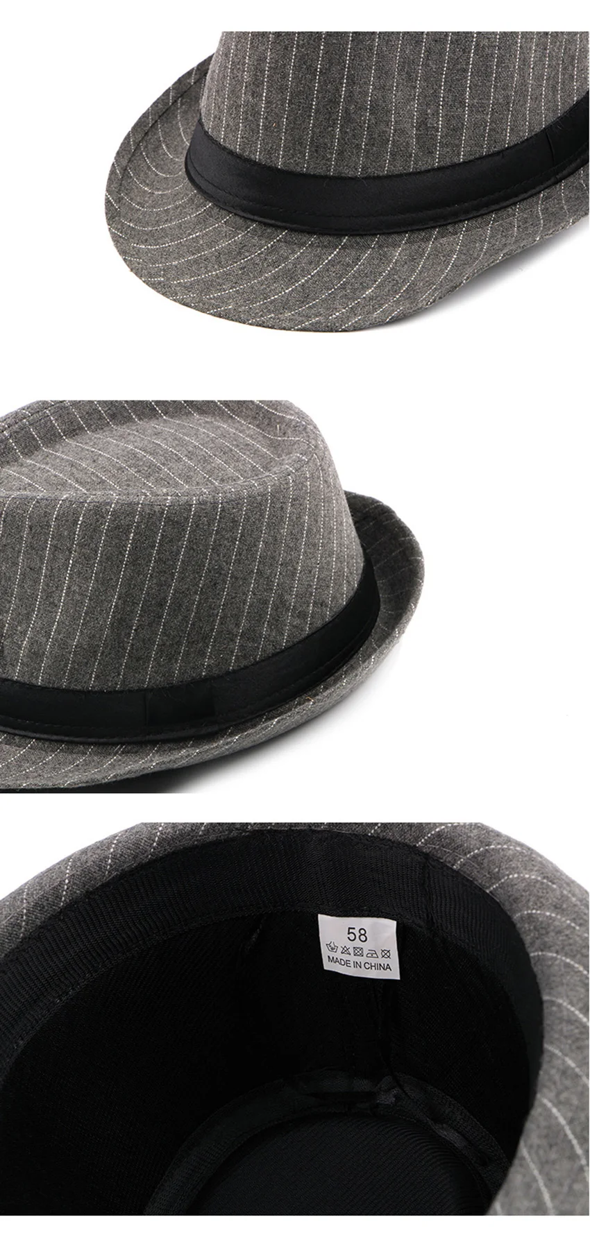 trilbies Wuaumx Vintage Stripe Jazz Hats Men Top Fedoras Hat For Male Autumn Winter Retro Bowler Hats Gentleman Panama Cap Wholesale grey fedora hat