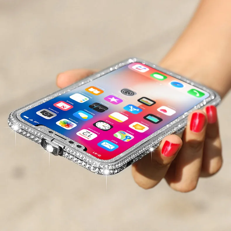 Чехол-бампер для iPhone 6, 6 S, 7, 8 Plus, защитная Алмазная Рамка для iPhone X, XR, Xs Max, противоударный чехол Fundas Capa+ блестящая пленка