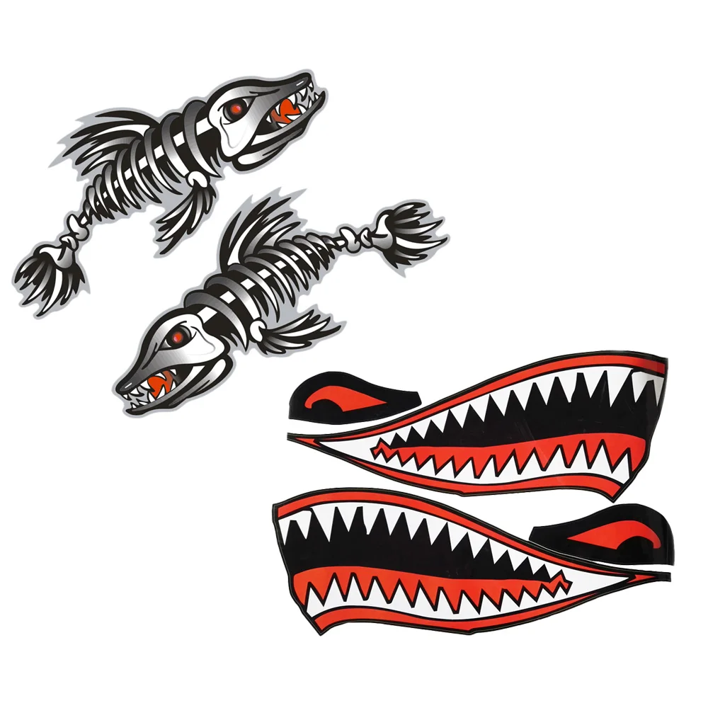 4Pcs Fish Decals+  Mouth Stickers For Sit On Kayak Canoe Boat Car