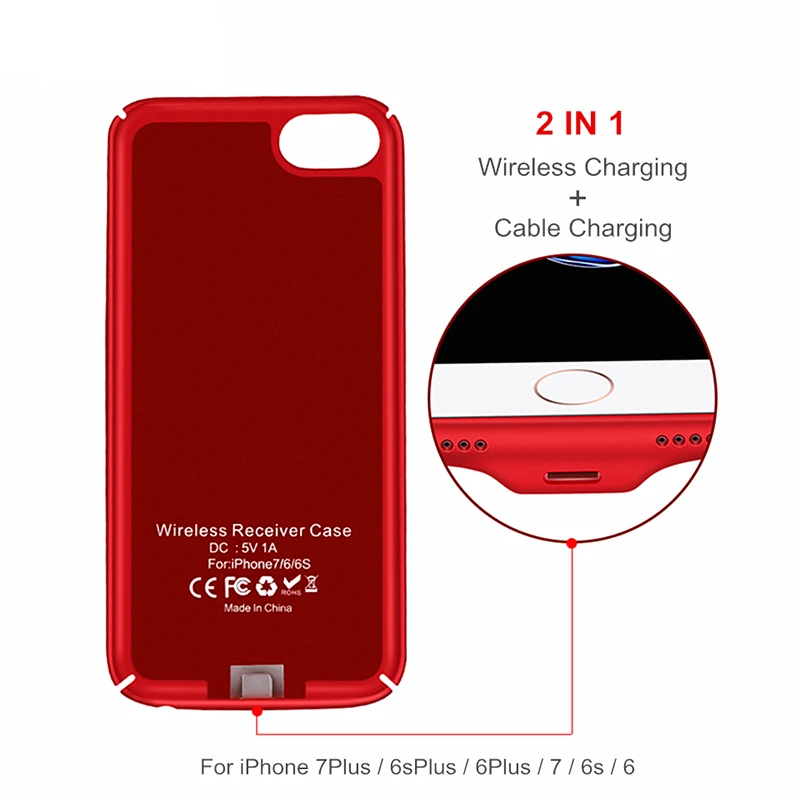 

Qi Wireless Charger Receiver Case Cover 2 in 1 Wireless Charging & Cable Charging Mobile Phone Case for iphone 7 6S 6