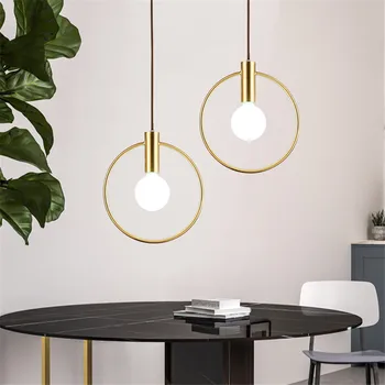 

Thrisdar E27 Nordic Restaurant Bar Pendant Light Clothing Store Cafe Iron Hanging Light Creative geometric Ring Pendant Light