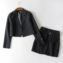 

Student Slim Blazer Suit Two Piece Set Women Casual Commute Blazer Preppy Style Mini Skirts Set Single Breasted Striped Blazer