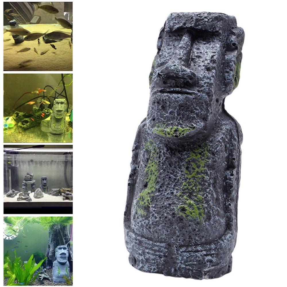 

Aquarium Accessories Decorative Ornaments Easter Island Stone Statue Resin Landscaping Crafts Antique Roman Portrait