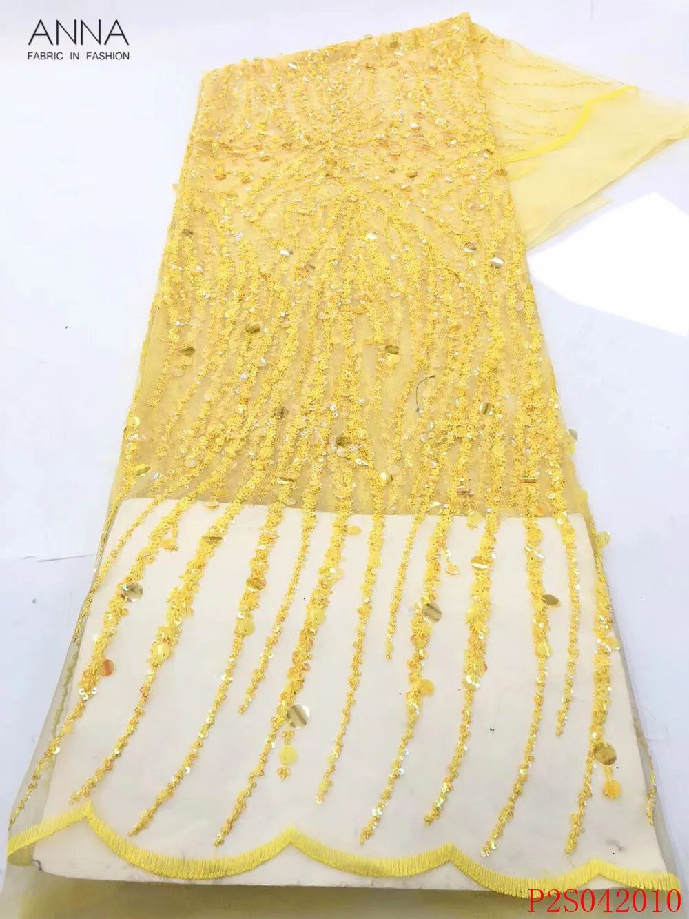 

Anna french yellow lace fabric 2020 high quality embroidered african sequins laces 5 yards/pcs nigerian tulle fabrics for sewing