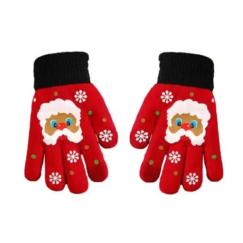 Новые рождественские детские взрослые милые Мультяшные Санта Клаус сенсорный экран полный палец теплые тянущиеся вязаные перчатки - Цвет: RedChild