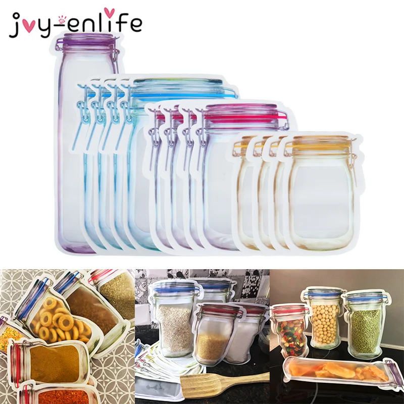 

5pcs Jar Bags Reusable Snack Bag Freezer Hermetic Food Storage Bags Ziplock Bags Nuts Candy Cookies Bag Travel Seal Pouch