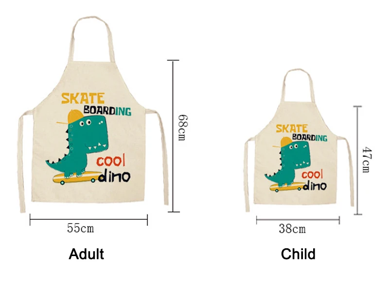 Parent-child Kitchen Apron Lovely Cartoon Dinosaur Printed Sleeveless Cotton Linen Aprons for Men Women Home Cleaning Tools
