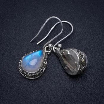 

Natural Rainbow Moonstone Handmade Unique 925 Sterling Silver Earrings 1.5" A2718