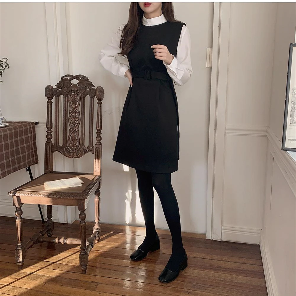 Sundress 2021 Vintage Women Dresses S Xl Spring Autumn 2 Piece Suit Sleeveless Female Girls Dress Suits Robe Femme Vestido half turtleneck cashmere pullover men sweater clothes for 2021 autumn winter sueter hombre robe pull homme hiver mens sweater