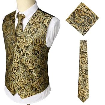 

Groom Vests for Wedding Business Suit Vest 3 Pieces Vest+Tie+Hankie Mens Vest Italian Formal Party Dress Groomsmen Waistcoat