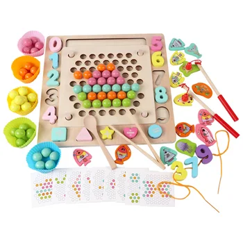 

1set Kids Wooden Toys Cognition Clip Beads Educational Focus Training Tool Magnetic Fishing Parent-child Interactive Game