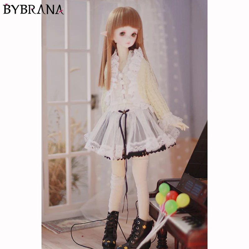 Комплект одежды для куклы Bybrana Msd Dz Bjd Sd Dd желтый кардиган + белый кружевной жилет