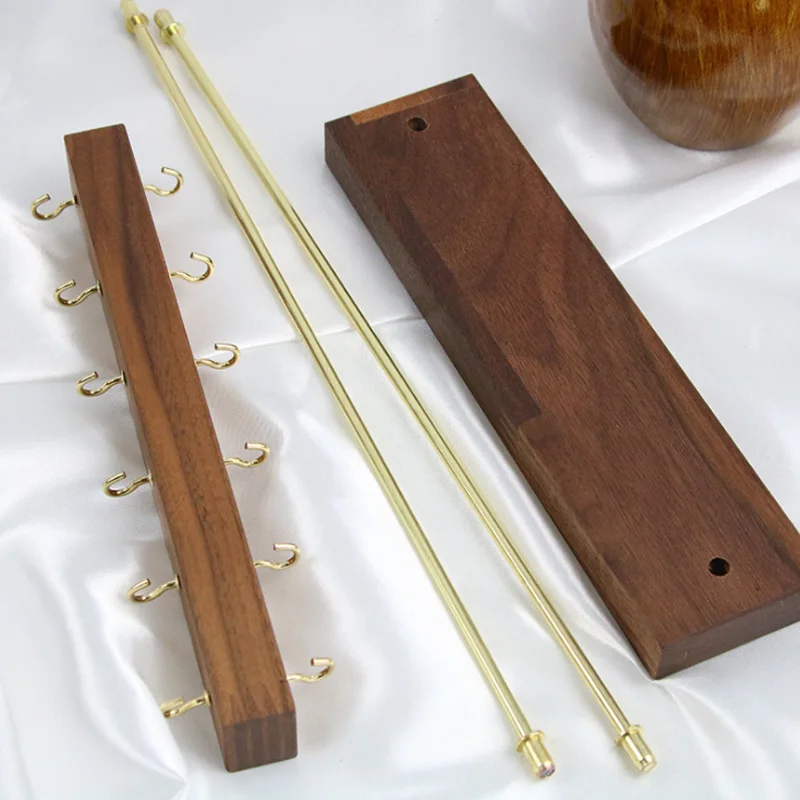 Walnut Wooden Oak Wooden Square T-shaped Jewelry Stand Bracelets Watches Display Stand 12 Hooks Necklace Jewellery Display Props