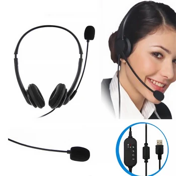 

USB Earphone Computer Laptop Wired Headset Gaming Online Chatting Head Mounted Line Control Headphone