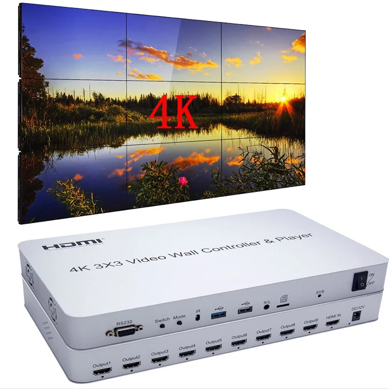 Видеоконтроллер настенный 4K 3x3 HDMI USB плеер RS232 KVM видеопроцессор Splicer1X2 1x4 2x2 2x3 2x4 3x2