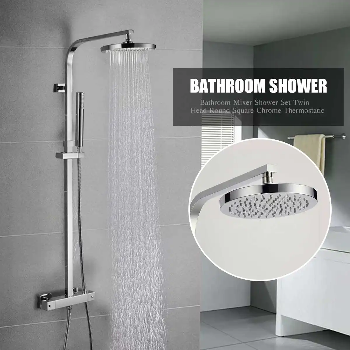 

Xueqin Chrome Bathroom Shower Faucet Set Mixer Tap Round Rainfall Shower Head Set With Square Handheld Sprayer Wall Mounted