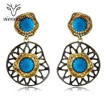 

Viennois Vintage Dangle Earrings Women Blue & Red Color Drop Earrings Female Antique Hollow Jewelry 2019