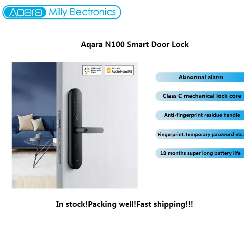 Buy Online  Aqara Smart Door Lock N100 Fingerprint Bluetooth Password Unlock Works with Mijia Apple HomeKit Sma 
