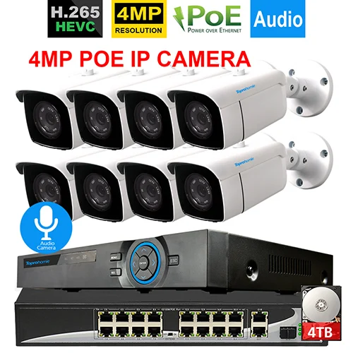 16CH NVR x 8 Camera TOPROHOMIE H.265+ 4K 16CH 5MP POE NVR комплект 48V 4MP 2592*1520 безопасности наружная аудио запись POE ip-камера комплект видеонаблюдения - Цвет: 16CH NVR x 8 Camera