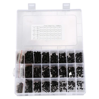 

1080 PCS M2 M3 M4 Alloy Steel Hex Socket Button Head Cap Screws Nuts Flat Washers Kit Black Screw Assortment