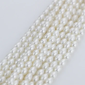 

Genuine Natural wholesale 5strands 6*8mm AA rice white pearl strands loose beads women lady jewelry DIY