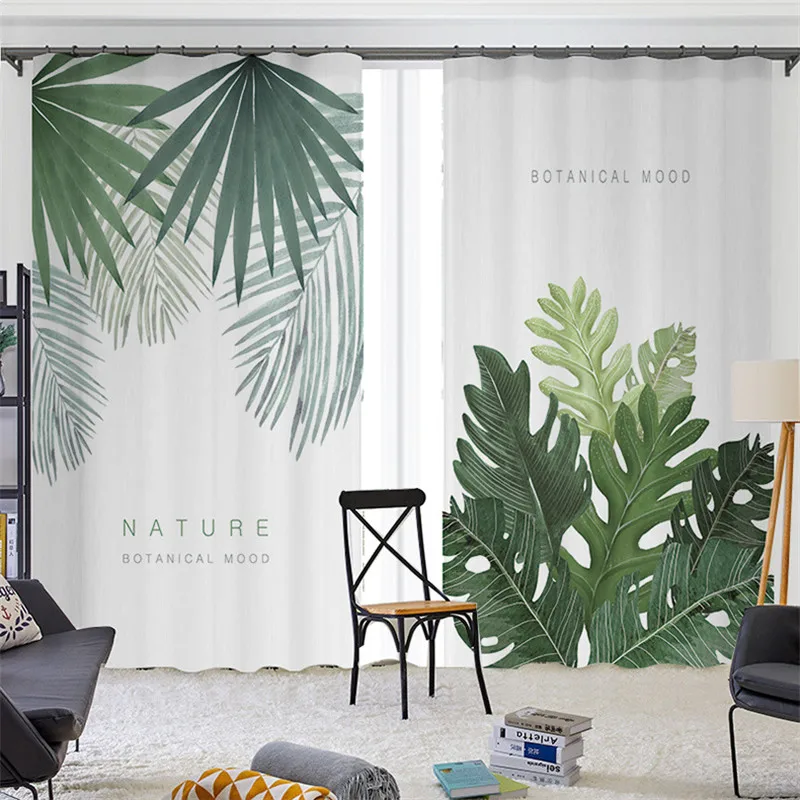 

Elegant White Curtains Custom Half Shade Digital Print Plant Leaf Thermal Insulated Window Curtain Living Room Bedroom Blackout