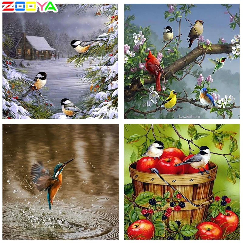 ZOOYA DIY птицы вышивка алмазная живопись снег Пейзаж Вышивка крестом Стразы Мозаика