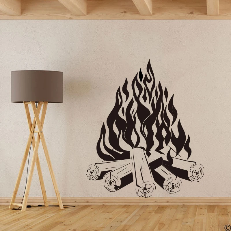 Large Bonfire Campfire Camping Fire Fireplace Wall Sticker Living Room Playroom Fire Travel Wall Decal Bedroom Vinyl Decor (2)