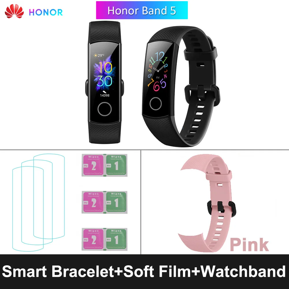 HONOR Band 5 фитнес умный Браслет мониторинг сердечного ритма 5 АТМ водонепроницаемый плавающий Bluetooth 4,2 смарт часы наручные часы - Цвет: Black Pink Strap