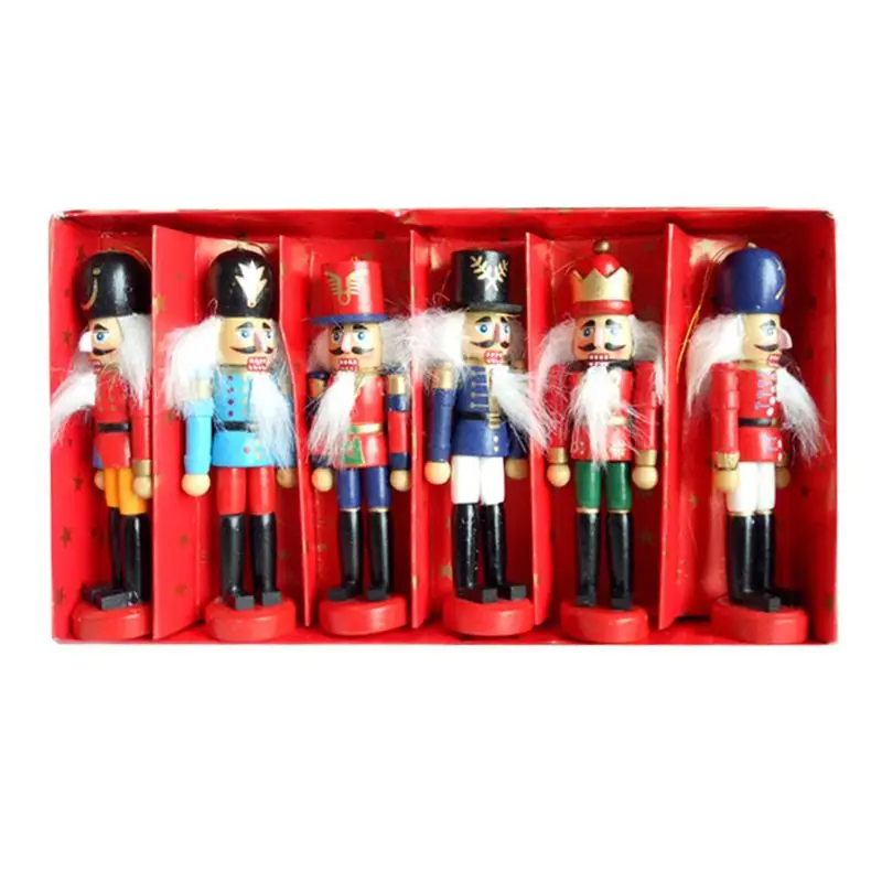 

6pcs/set Wooden Nutcracker Doll Soldier Miniature Figurines Vintage Handcraft Puppet New Year Christmas Ornaments Home Decor