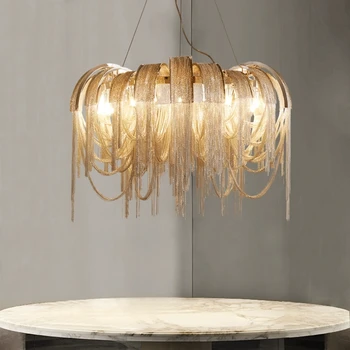 

Modern Vintage Aluminium Chandelier Luxury Aluminium Chain Italian Chrome Chain Lighting For Home Hotel Restaurant Lamp